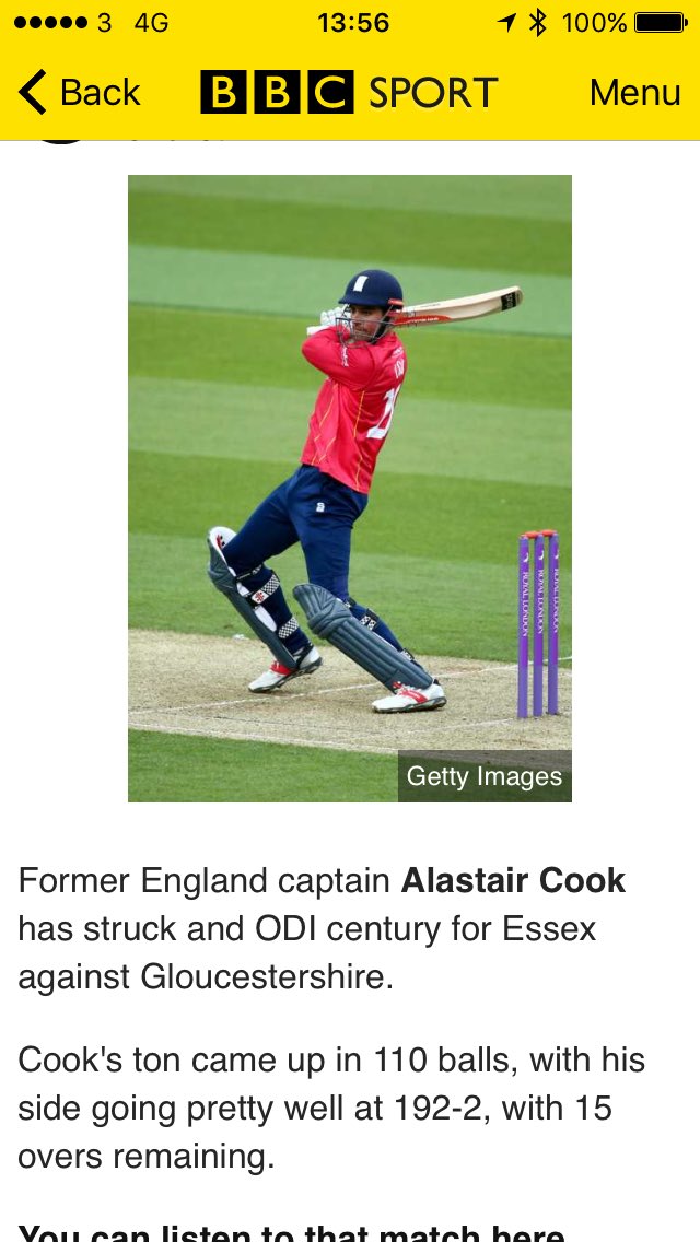 iainswilson's tweet photo. @BBCSport you do realise you can't score 'and ODI' century for a county. The I of ODI stand for international #knowledgefail https://t.co/KNKM9fR2Sk
