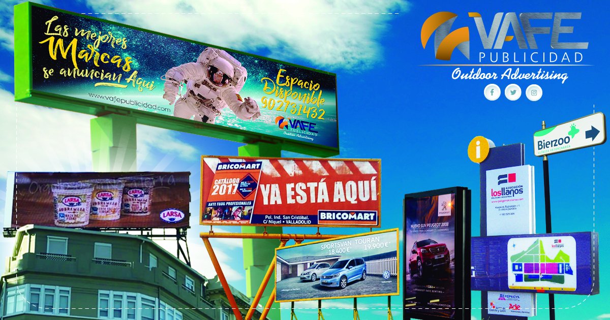 vafepublicidad's tweet photo. ¡Tenemos los mejores espacios disponibles para tu publicidad! ¿A que esperas? ¡Llama YA! 902 731 432 #publicidadexterior #líderes #Devtoo https://t.co/c204b9a81X