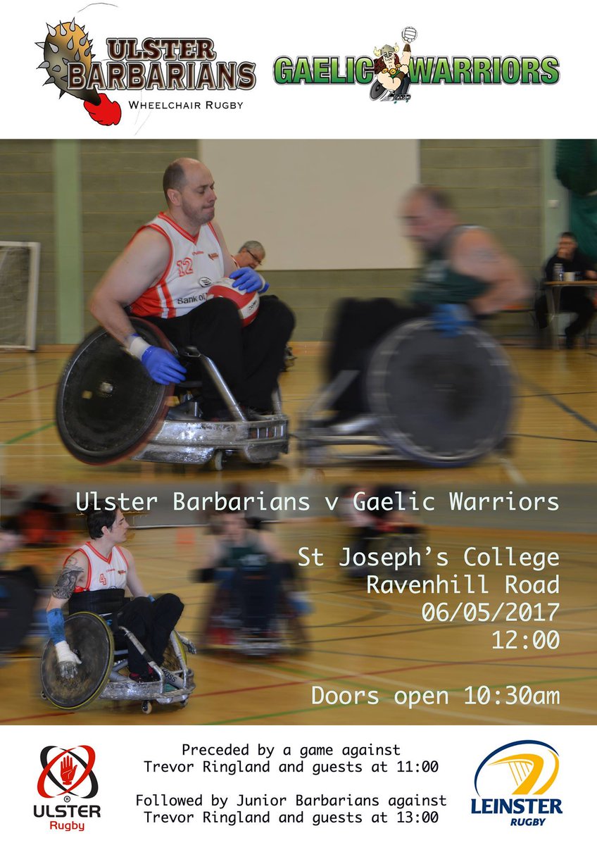 Prior to Ulster v Leinster the <a href="/UlsterBarbarian/">Ulster Barbarians</a> wheelchair rugby team will take on @GaelicWarriors. More info » ulsterrugby.com/news/15913.php