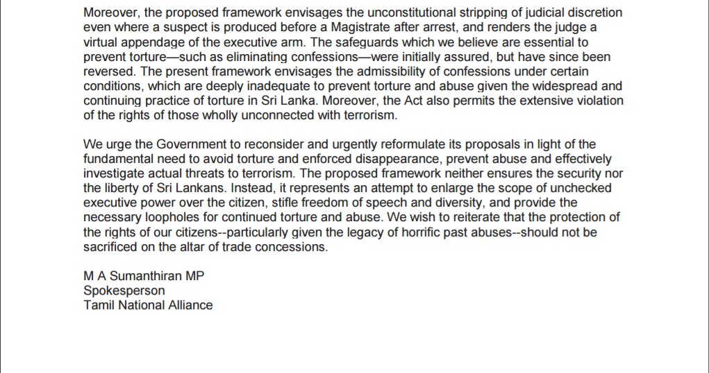 TNAmediaoffice's tweet photo. TNA stmt re proposed counter #terrorism act #lka @MASumanthiran @R_Sampanthan https://t.co/UM6x0ane1Y