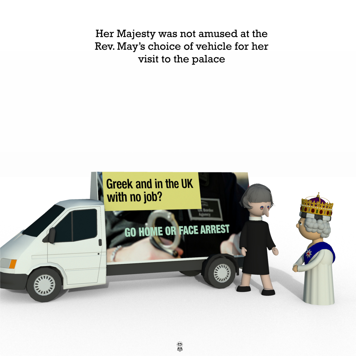 Trump_ton's tweet photo. Her Majesty was not amused at the Rev. May’s choice of vehicle for her visit to the palace

#BuckinghamPalace #GE2017 https://t.co/6aMlP3aMRs
