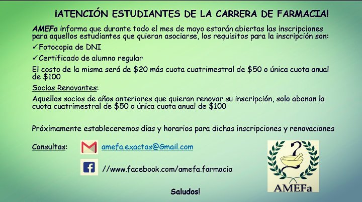 AmefaExactas's tweet photo. te estamos esperando! Inscribite 💊📗📘📙📚🔝 https://t.co/rHielHBrVf