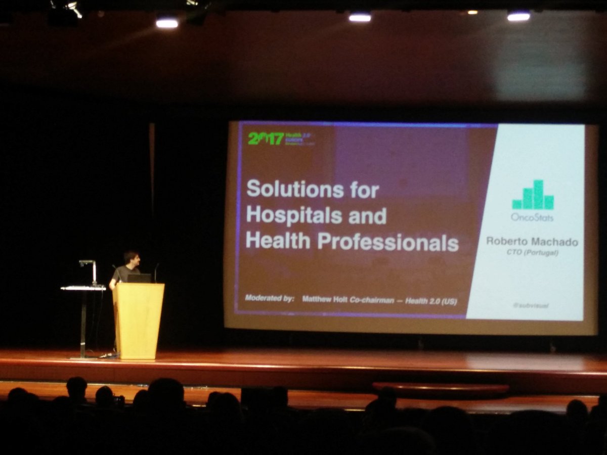 StartUpBraga's tweet photo. Time for @OncoStats to demo on main stage. Bringing stats to oncology patient records. Data show you rocked! #health2eu https://t.co/URA2HrRtDq