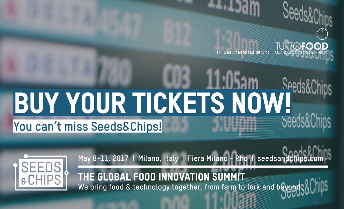 Seeds&amp;Chips is just around the corner!
Get your ticket now!
bit.ly/1VLfEO5
#SaC17 #FoodTech #AgTech #FoodInnovation #InternetOfFood