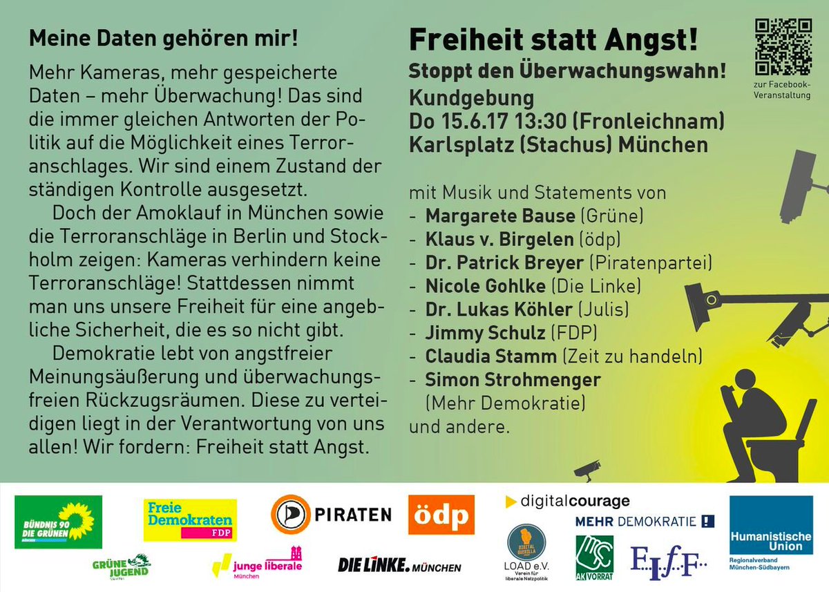 ArnoldSchiller's tweet photo. #fsamuc #fsa17 Noch 6 Wochen #Stachus #München #FreiheitstattAngst #DemogegenÜberwachung https://t.co/g5FTt5ax91