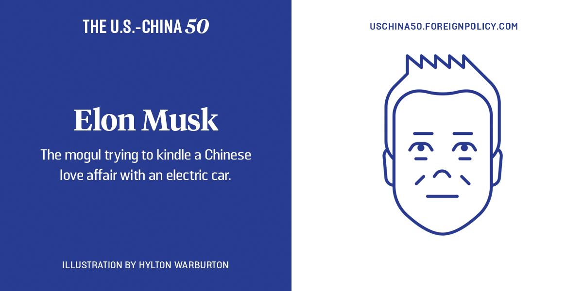 For kindling a love affair between China and the electric car, <a href="/elonmusk/">Elon Musk</a> is one of FP's U.S.-China 50. atfp.co/2p6rdS5