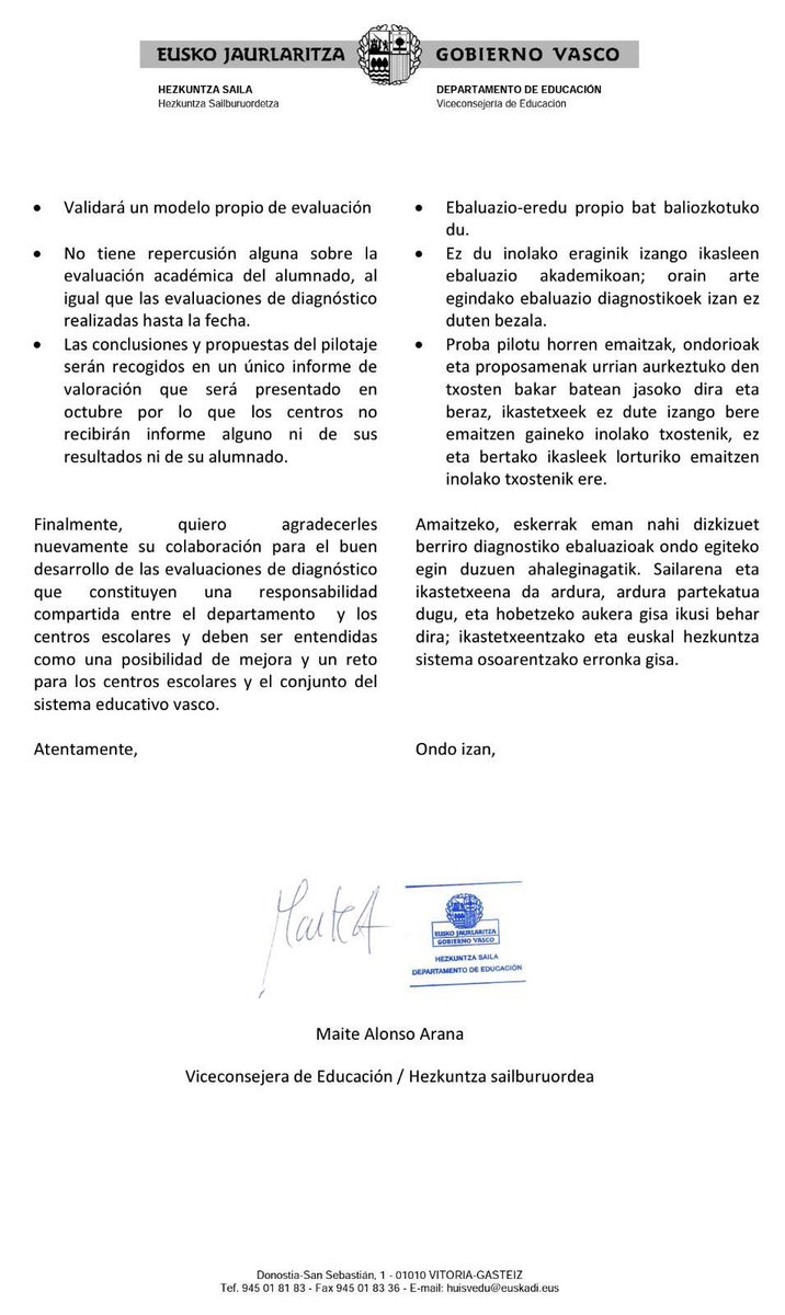 ADI!! Hezkuntza Sailak errebaliden inguruan bidalitako dokumentua zabaldu da. #LOMCEriPlanto