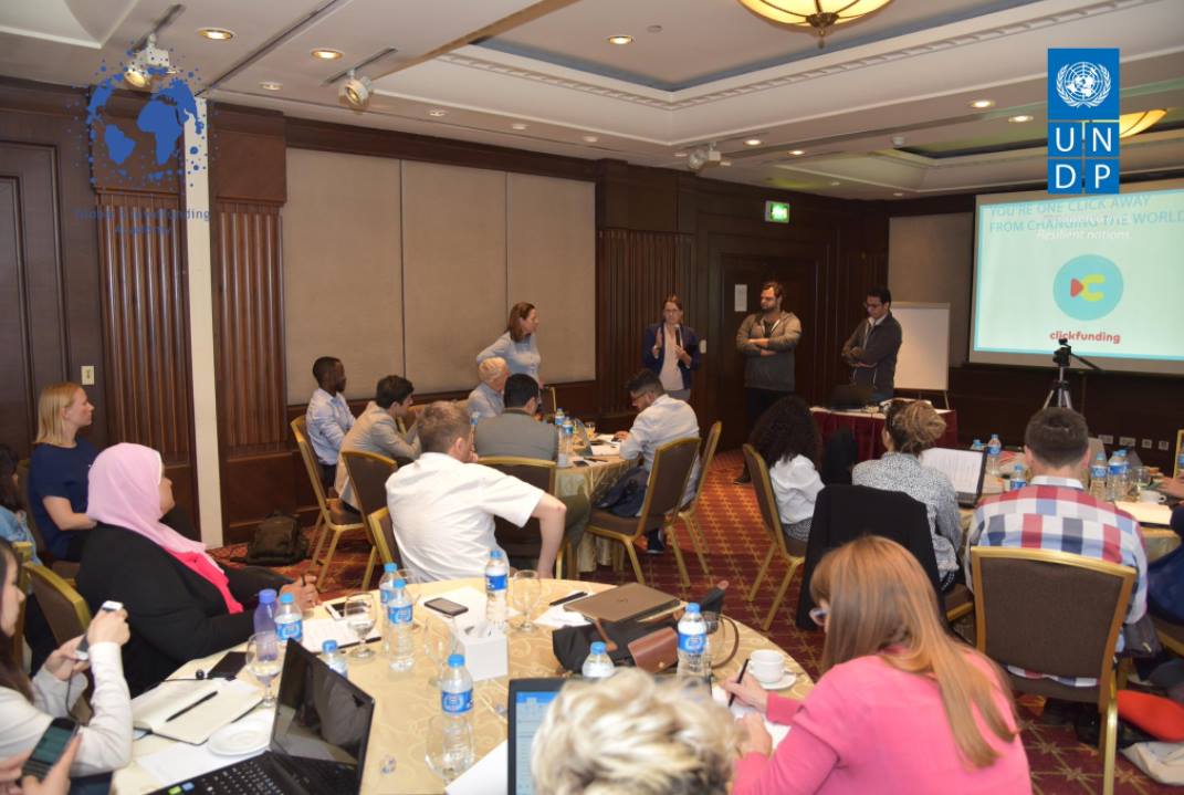 Shehab  explaining <a href="/TheClickfunding/">Bassita</a> alongside <a href="/Indiegogo/">Indiegogo💡</a> and <a href="/Kiva/">kiva.org</a> in the global CFAcademy Event held by <a href="/UNDPEgypt/">UNDP Egypt</a> Egypt 😜