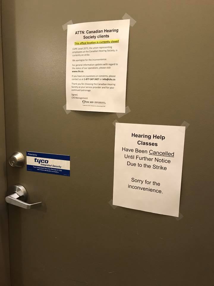 CUPE2073's tweet image. Eight weeks + one day on strike today. Closed Kitchener/Waterloo CHS office. Not business as usual, @HelenaJaczek and @DrEricHoskins #CHS