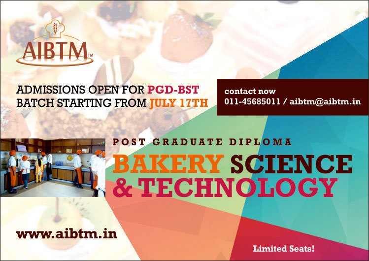 AIBTMINDIA's tweet photo. Admissisons open for July Batch of #PGDiplomaProgram in #Bakery #Science & #Technology at #AIBTM. Send your query now at aibtm@aibtm.in https://t.co/dg1Fpygfe4