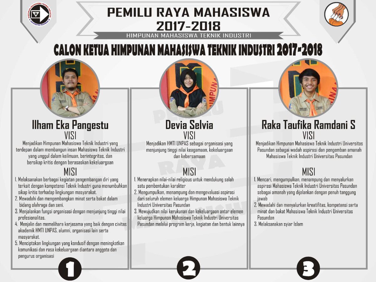 Jgn lewatkan Pemilu Raya Mahasiswa Teknik Industri pada 12 Mei 2017 di koridor C
SUARAMU KEPUTUSANMU!
#salamunity
#prm2017 
#futureleaders