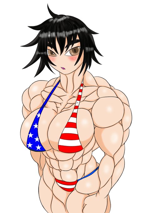 @rrrd7 壁|^◇^)押したので描きました～筋肉ムキムキ～星条旗ビキニ～茜ちゃん💪(・∀・💪)～ムキムキ～♪ 