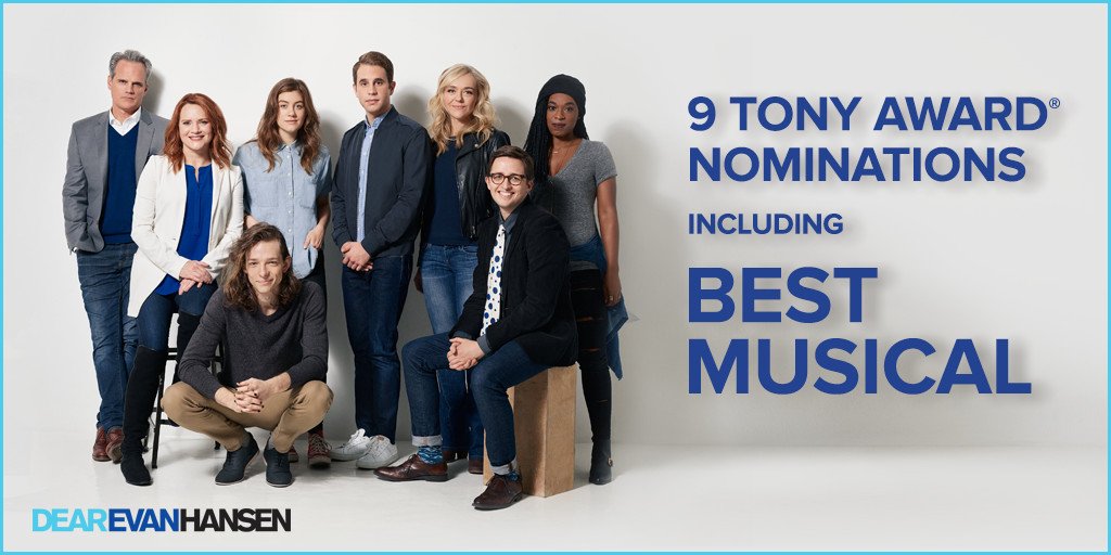 DearEvanHansen's tweet photo. Today is a great day, and here’s why. #TonyNoms #TonyAwards2017 https://t.co/3ShZL6Habw