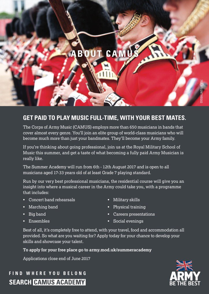 Sutton_Music's tweet image. Fantastic opportunity for young musicians interested in a career with @Corpsarmymusic @GrenGdsBand @SuttonEBP