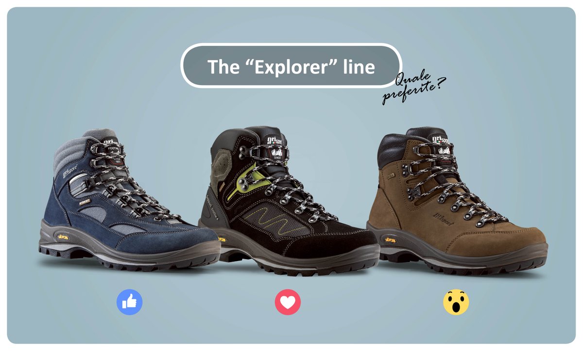Sondaggio!! Quale tra questi 3 articoli della linea #Explorer preferite? Cliccate sul simbolo corrispondente. #grisport #aworldtodiscover
