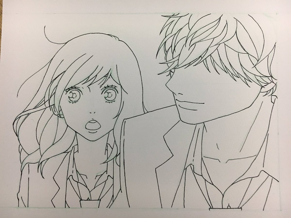 Yuna お絵描き模写 やっと出来た 1番今までで時間かかった このイラスト 集のめっちゃ好きだ 記念すべき10枚目をこれにすれば良かったかな ２人かわいい 模写 咲坂伊緒 アオハライド 双葉 洸 絵描きさんと繋がりたい 色鉛筆 Yunairo T