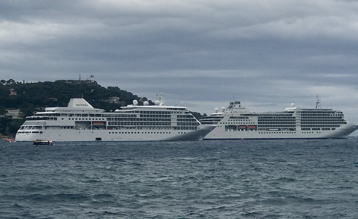 jbava's tweet image. What a beautiful sight #SilverMuse and #SilverWhisper @Silversea