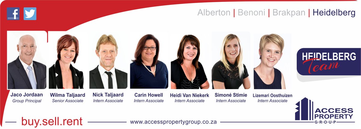 AccessPGza's tweet photo. Meet our Heidelberg Team
Tel. 016 341 2856 &amp; Tel. 016 341 2526
#AccessPropertyGroup #AccessEstates #Heidelberg #EstateAgents #cirobertson https://t.co/Dmwn7YoWRC