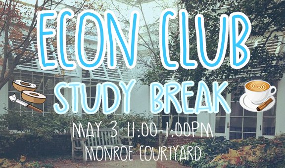 Study Break hosted by the ECON Club!
May 3, 2017 11:00-1:00PM at the Monroe Courtyard 
facebook.com/events/1856786…