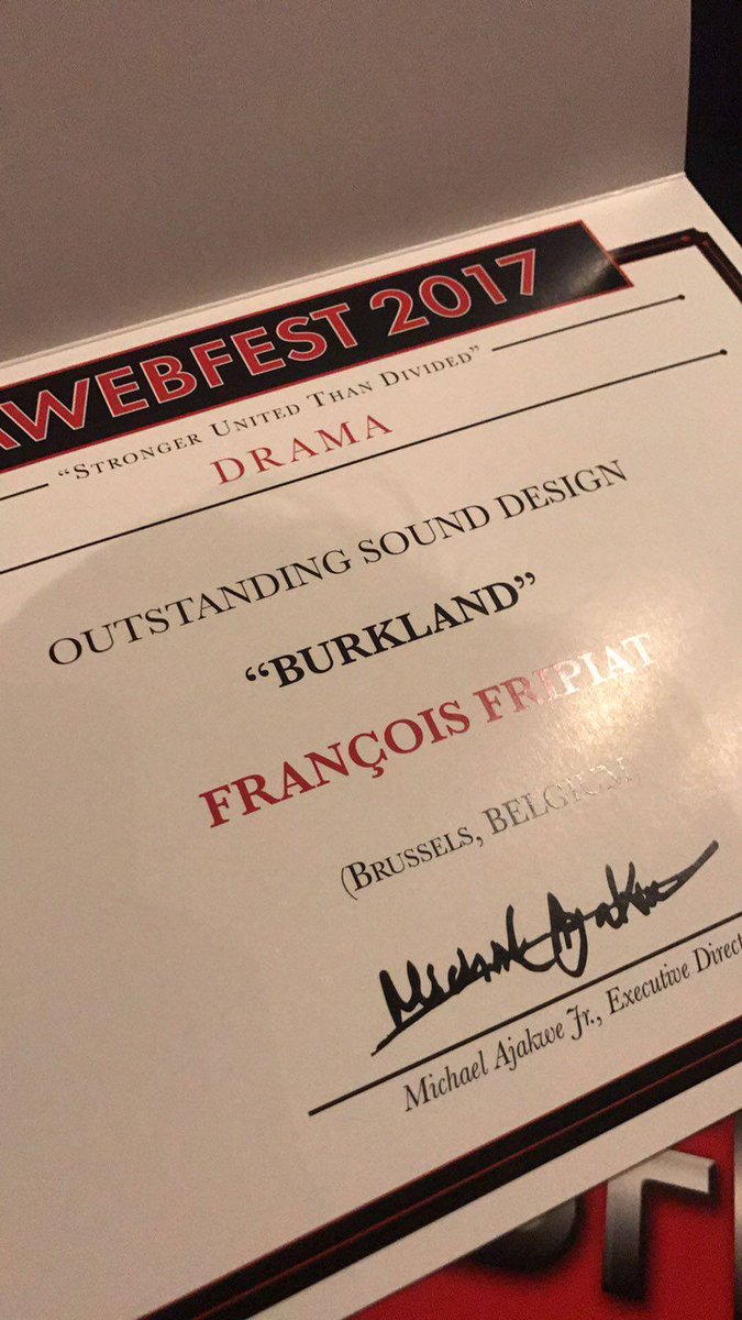 Our founder François was awarded "Outstanding Sound Design" for  Burkland <a href="/lawebfest/">LAWEBFEST</a> this week-end! Trailer: tinyurl.com/m67gjk5 #Audio