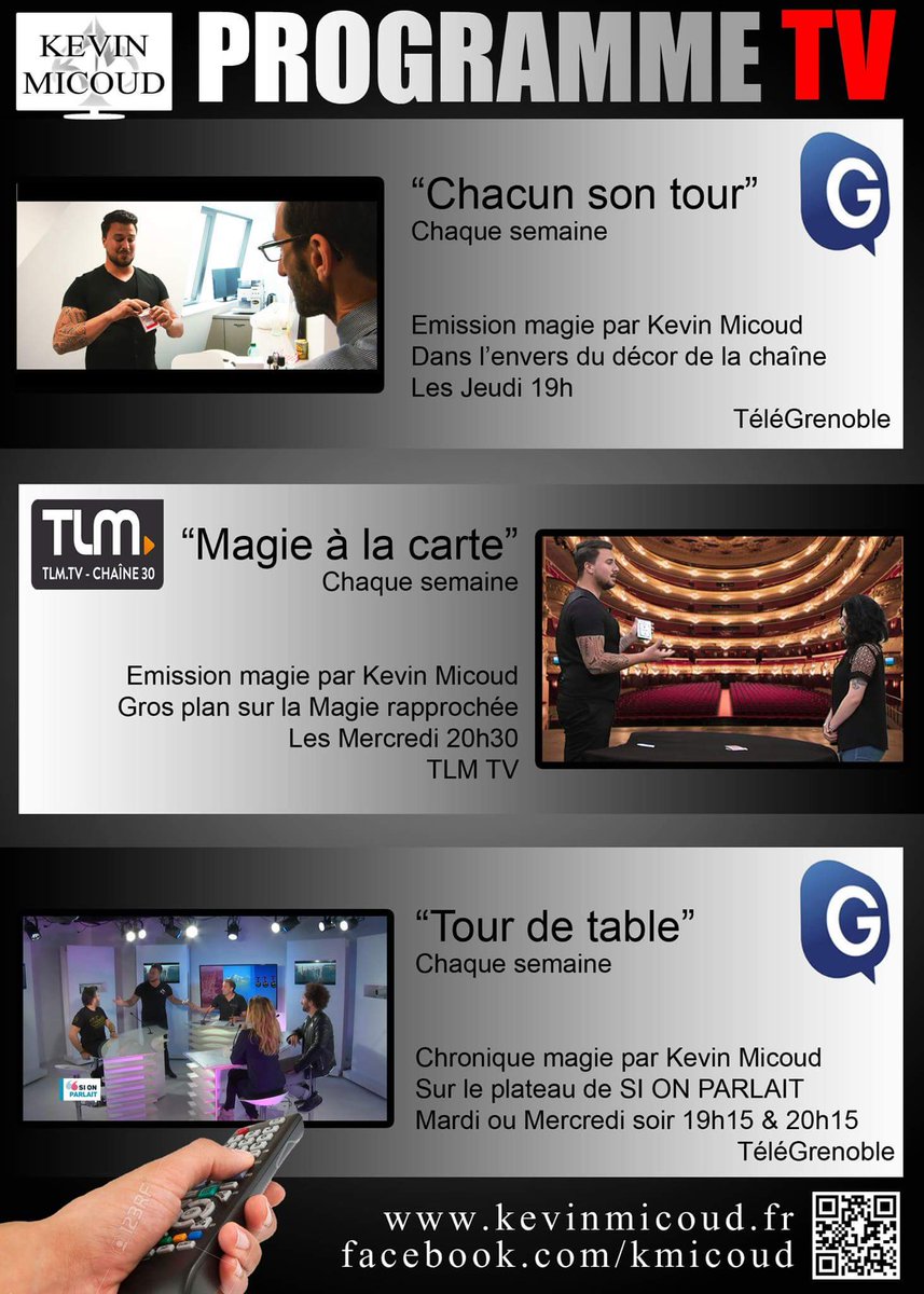 Programme TV de mes 3 hebdo sur @TLMLyon &amp; <a href="/teleGrenoble/">télégrenoble</a> #Magie #CloseUp <a href="/KevinMicoud/">KEVIN MICOUD off</a> et kevinmicoud.fr