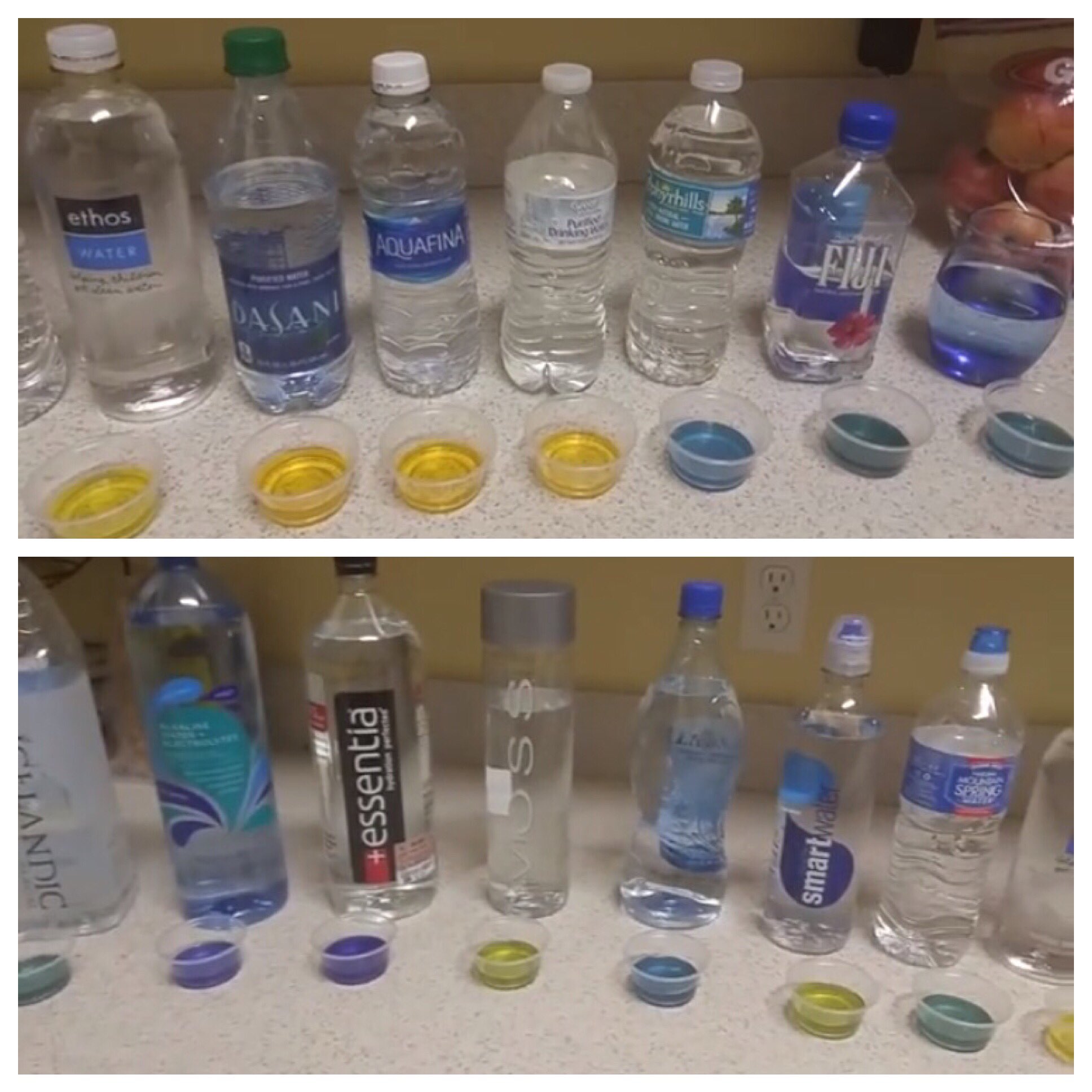 Joey Bergles on Twitter "PH testing of common bottled waters Yellow=acidic (bad) Purple