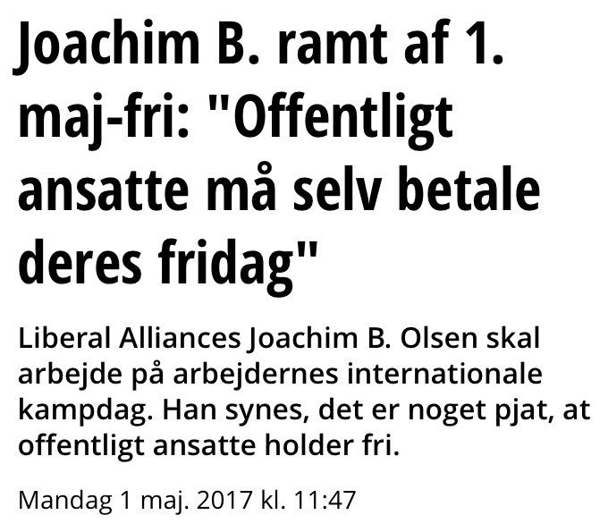 .<a href="/JoachimBOlsen/">Joachim B. Olsen</a> - vi betaler allerede selv 1.maj-fri hvis den afholdes. Det hedder årsnorm eller feriedag #1maj #dkpol #avisen