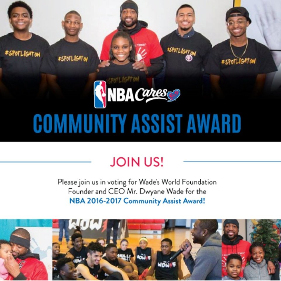 Tweet a comment using #NBACommunityAssist and #DwyaneWade to vote for <a href="/DwyaneWade/">DWade</a>!
Retweets will count as votes!