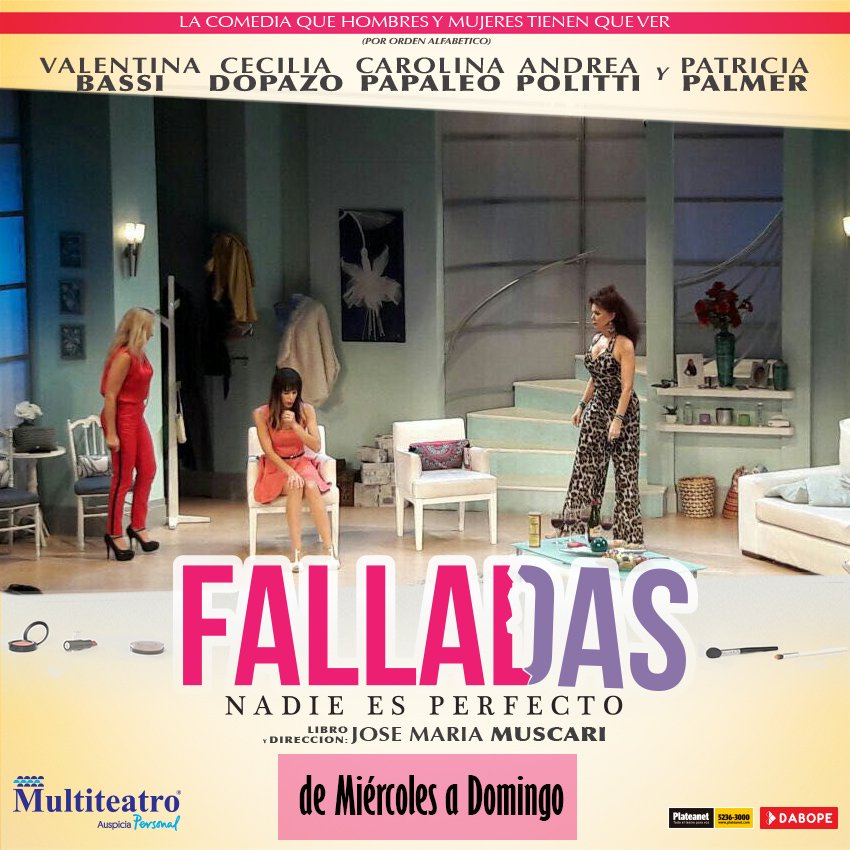 FalladasOficial's tweet photo. #FALLADAS
¿Todavía no la viste?
HORARIOS:
🔸Mié 20hs
🔸Jue 20hs
🔸Vie 21hs
🔸Sáb 20hs y 22hs
🔸Dom 20hs
Entradas ➡️ @Plateanet | @multiteatro  😄💄 https://t.co/WssWbHN13R