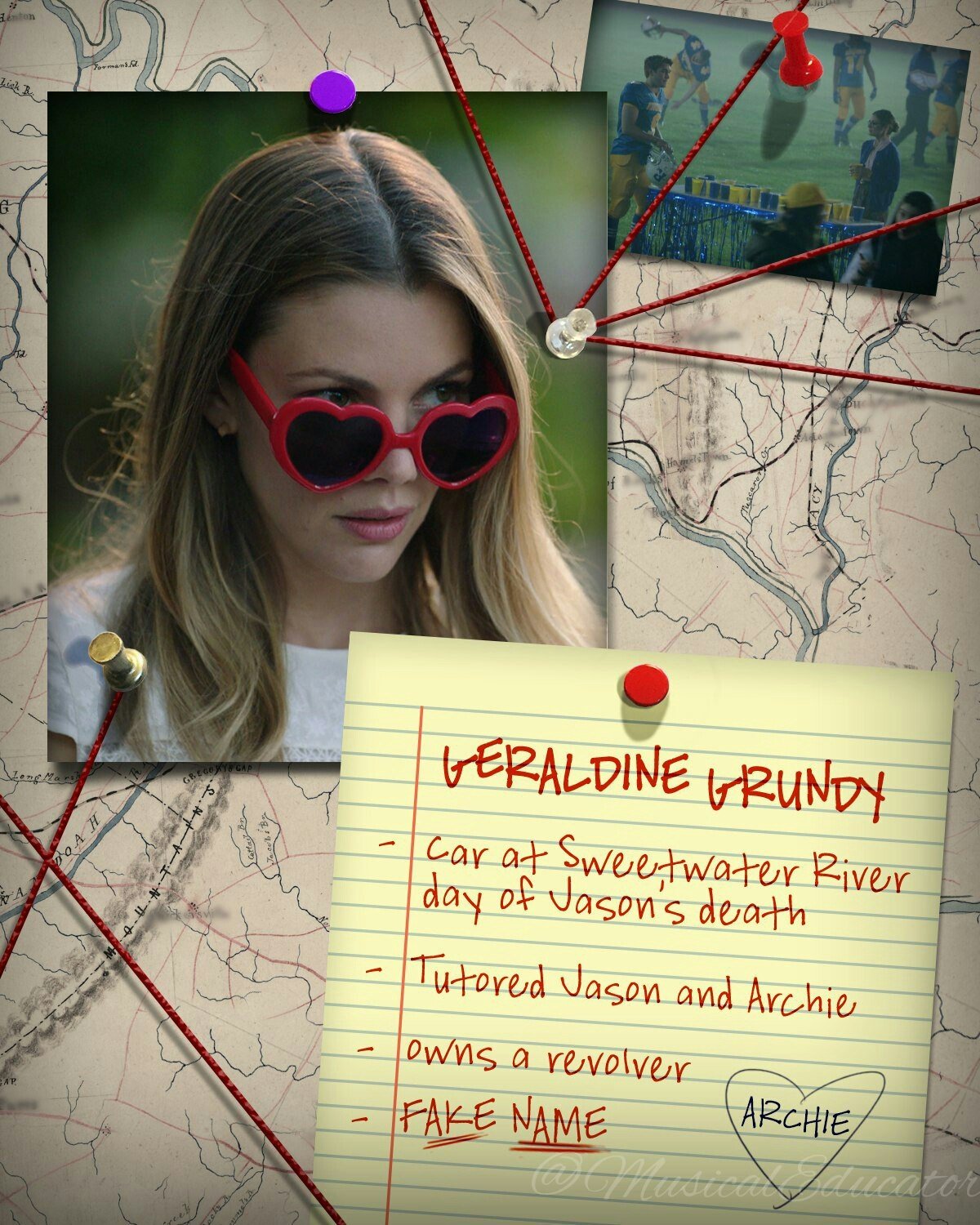 Geraldine Grundy on X: Still don't understand why anyone thinks I killed  Jason Blossom. I would never do something like that, especially to a  student. #Riverdale t.coezIM55zX2l  X