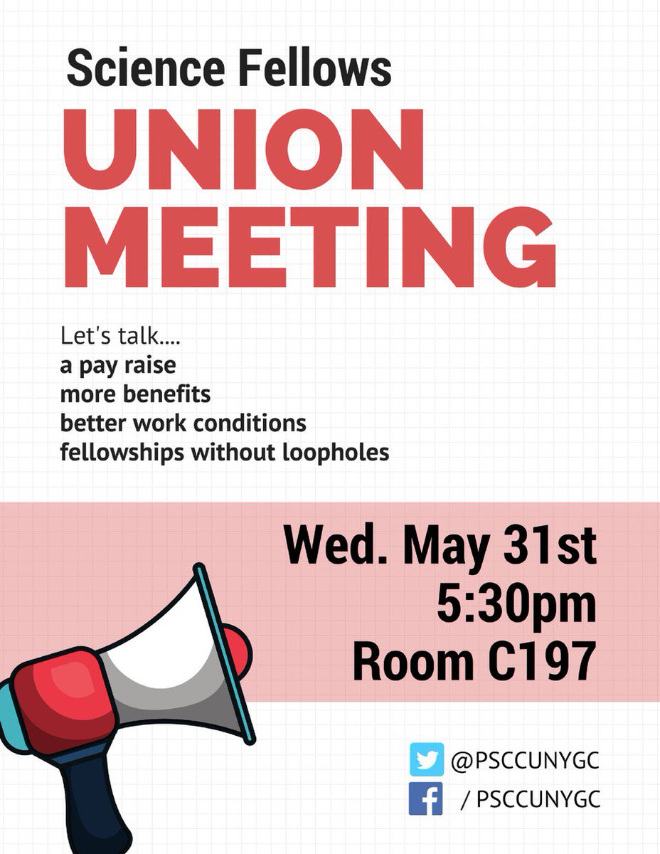 Graduate Center PSC (@psccunygc) on Twitter photo Science Fellows: save the date! May 31st there will be a union meeting addressing issues specific you! RSVP to Sam slewis@pscmail.org Science Fellows: save the date! May 31st there will be a union meeting addressing issues specific you! RSVP to Sam slewis@pscmail.org