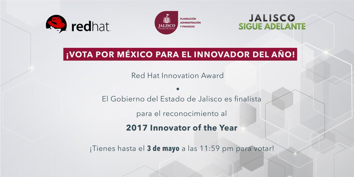 El Gobierno de Jalisco, figura como finalista para el reconocimiento al 2017 #InnovatorOfTheYear 
Vota aquí: red.ht/2qowx8g