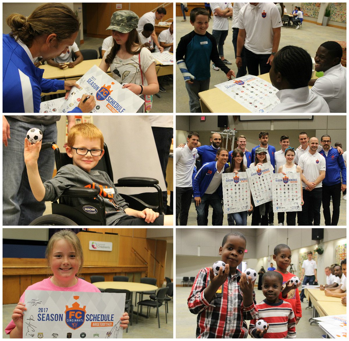 CincyChildrens's tweet photo. The whole @fccincinnati team visited us today, signing posters and soccer balls. All the kids loved meeting their favorite players! https://t.co/x3WUe88KLa