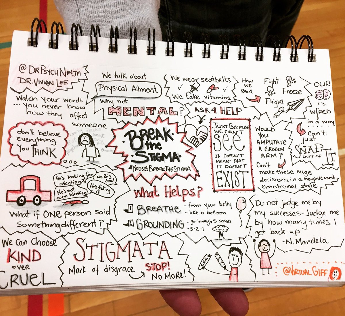 DrPsychNinja's tweet photo. TY @VirtualGiff 4 these incredible sketches summarizing my talk. @YRDSB is doing amazing things to #GETLOUD! #yrdsbBreakTheStigma #yrdsbMH https://t.co/oqqd1WDBne