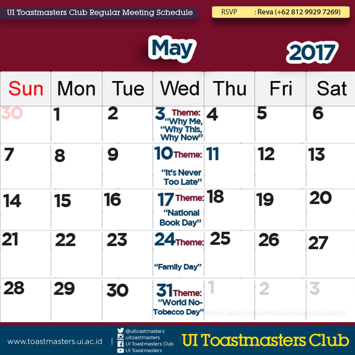 Schedule of this month coming through!
We have five meetings on Wednesday THIS MONTH, see you.
#uitoastmasters