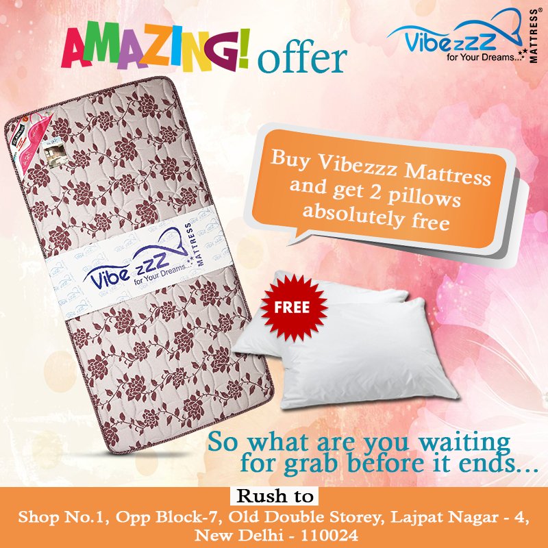 VibezzzzOffical's tweet photo. Amazing #offer #buy Vibezzz #Mattress and get 2 #pillows absolutely free. #Vibezzzmattress
#FreePillows #SoftMattress #Recharged https://t.co/C4XCl9Ci30