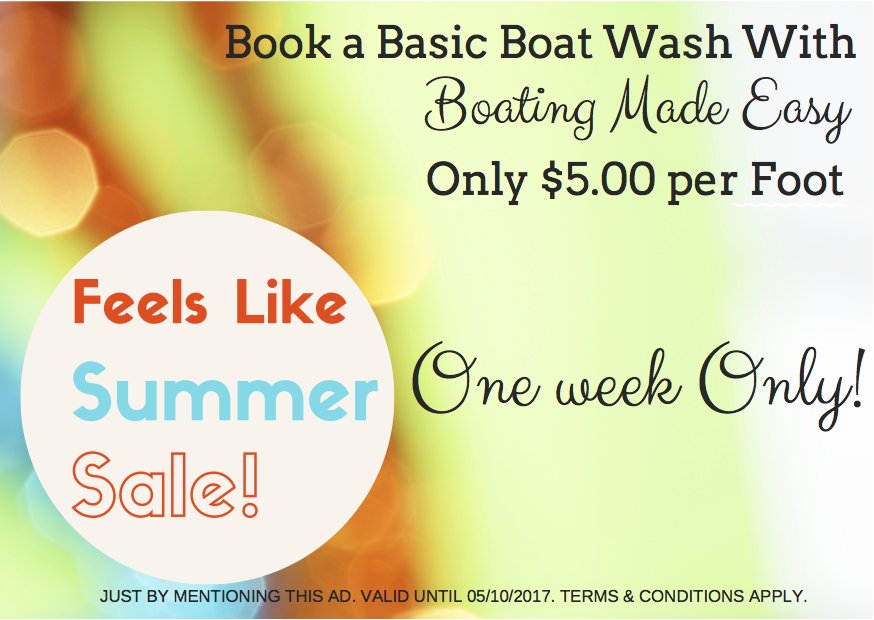 Feels like Summer Sale. Book a Basic Boat Wash with Boating Made Easy for $5.00 per foot #FeelsLikeSummer #NOLA #NewOrleansSailing #BoatLife