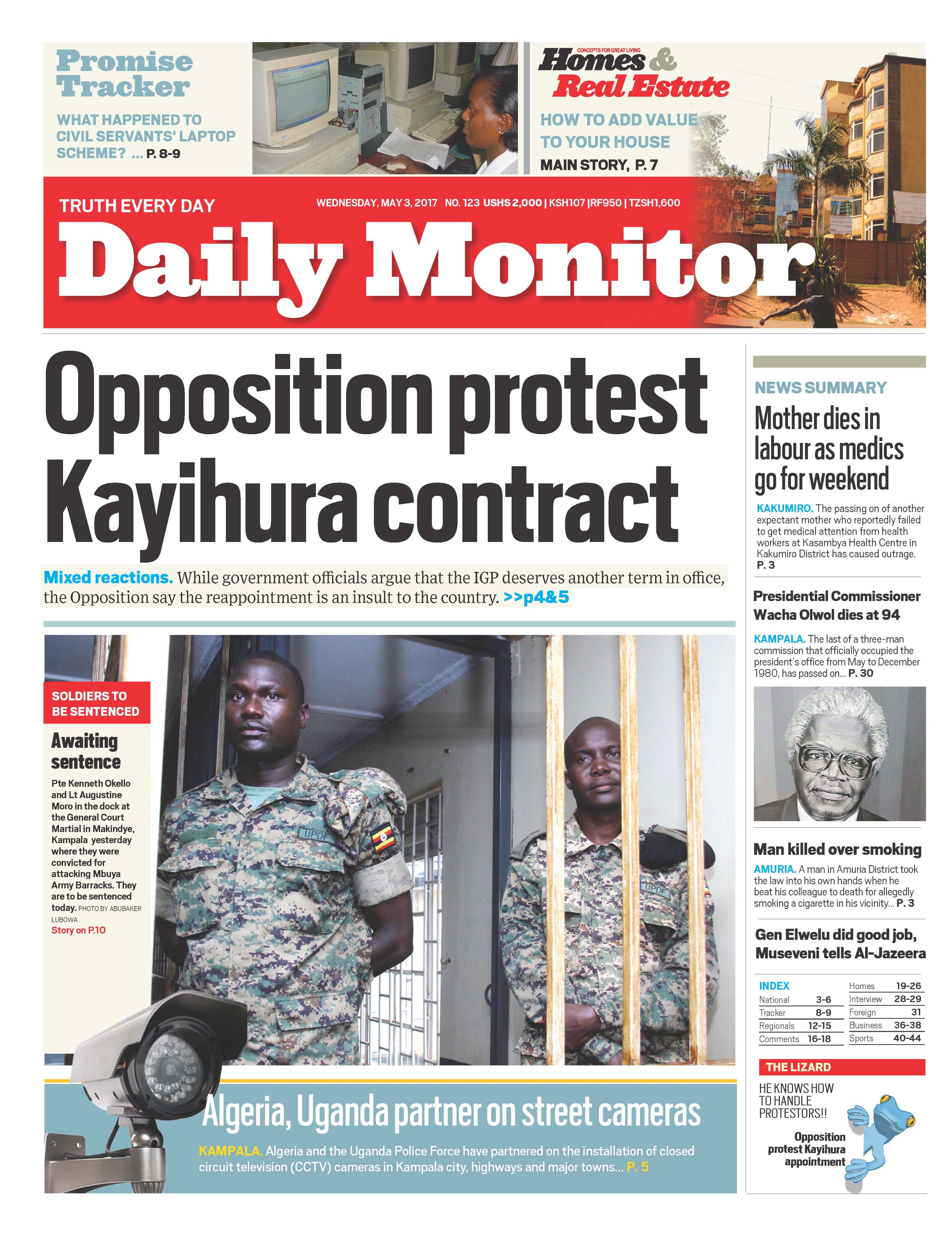 Daily Monitor on Twitter: "TODAY. Opposition protest Kayihura contract In the Promise Tracker. What happened to civil servants' laptop scheme? Do not miss your https://t.co/mUAkBCbeDr"