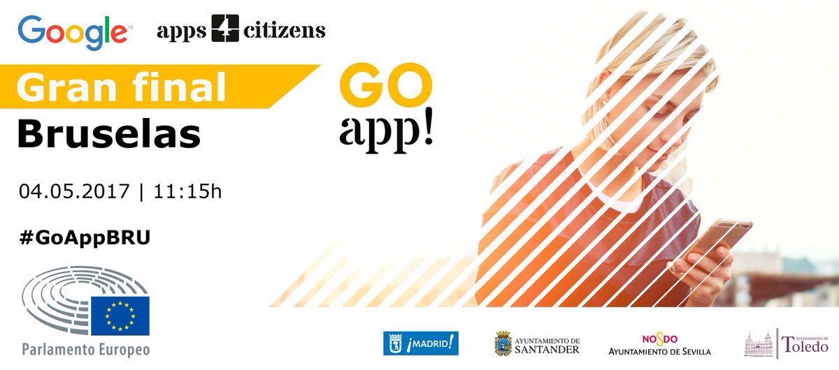 apps4citizens's tweet photo. 🔜Mañana, 11:15 am, Jornada #GoAppBRU en @Europarl_ES, con los 4 finalistas de #GoApp 2016.Conoce sus proyectos➡️https://t.co/ew37x9Gyjl #idg https://t.co/0I8ohWvRIA