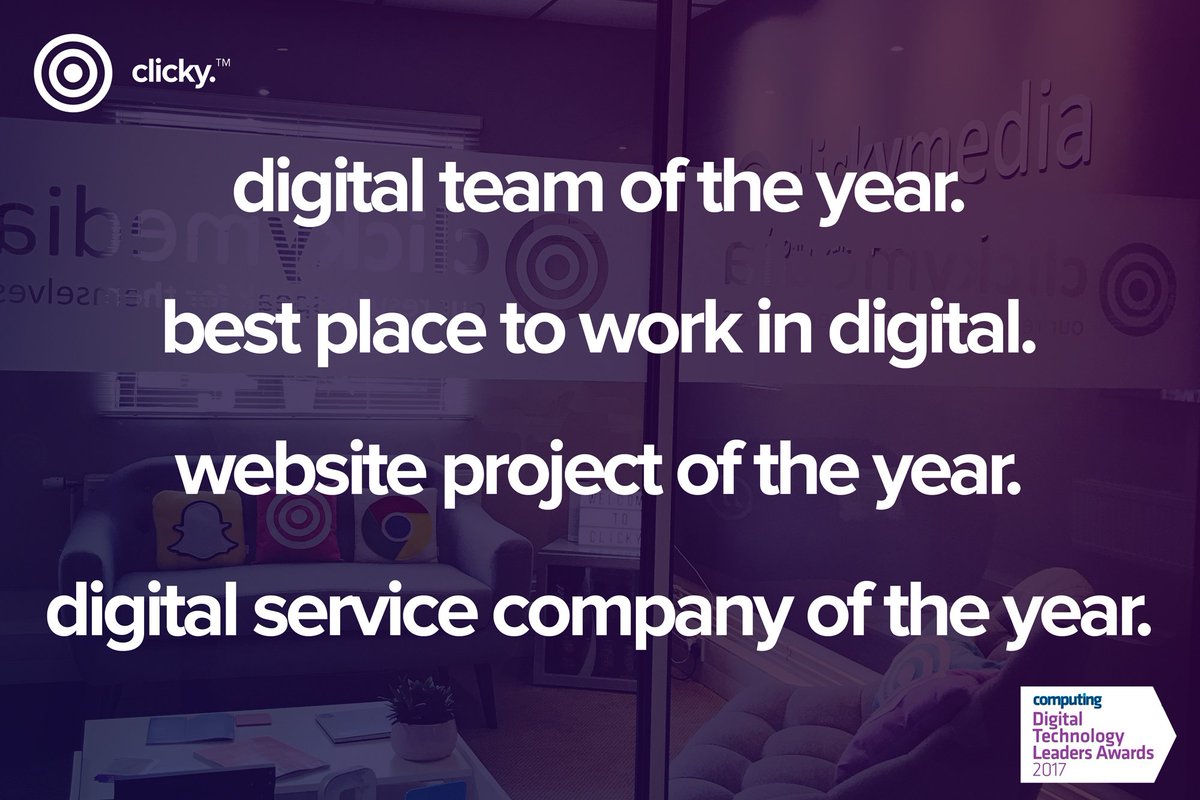 ClickyMedia's tweet image. Delighted to share that we've been shortlisted for FOUR @Computing_News Digital Technology Leaders Awards! clicky.co.uk/2017/05/clicky…