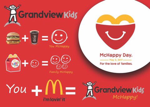 Support #GrandviewKids. Proceeds from every BigMac, coffee &amp; Happy Meal at the Ajax &amp; Whitby <a href="/McDonalds/">McDonald's</a> will go to <a href="/Grandview/">Jason C Proch</a> on McHappy Day