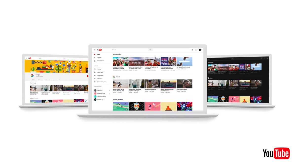 TechCrunch's tweet image. YouTube revamps its desktop site with an updated design, optional dark theme, and faster framework tcrn.ch/2p4VW2O