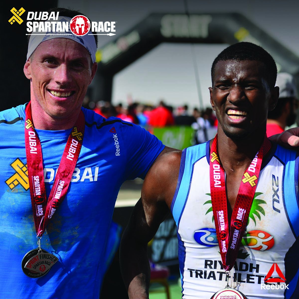 SpartanArabia's tweet image. Mud, sweat and Cheers! Two very happy finishers #WeAreSpartan