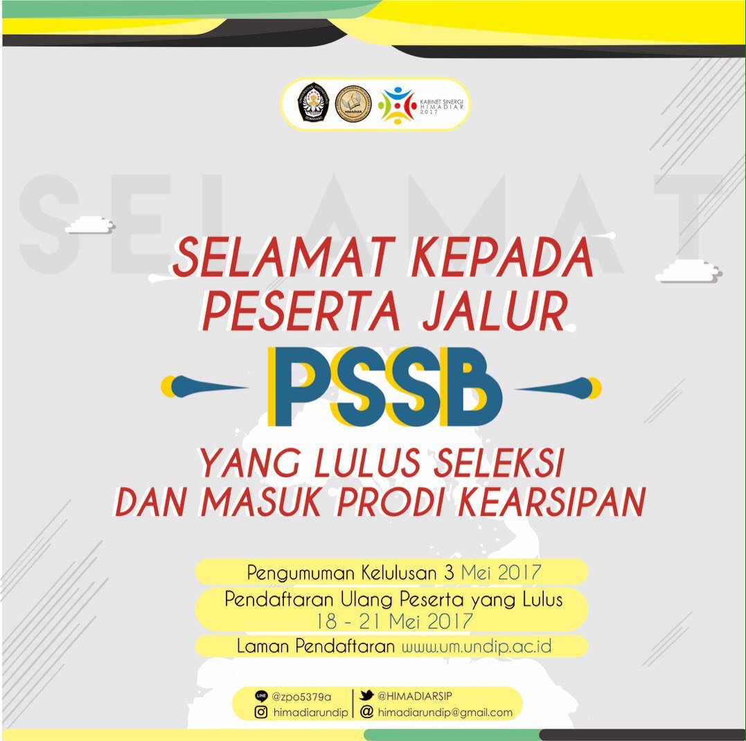 [ Selamat Bagi Calon Mahasiswa Baru Jalur PSSB D3 KEARSIPAN 2017 ]

#KEARSIPAN
#BANGKITBERSAMA
#2017