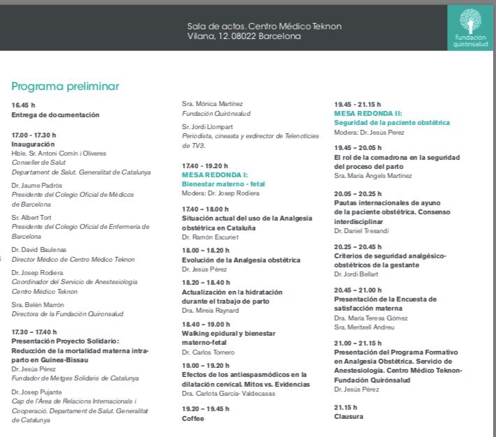 AnestaliaCMT's tweet image. &quot;Bienestar materno-fetal y seguridad de la #paciente obstétrica&quot; #anestesiaobstétrica en @Clinica_Teknon #DrPérez