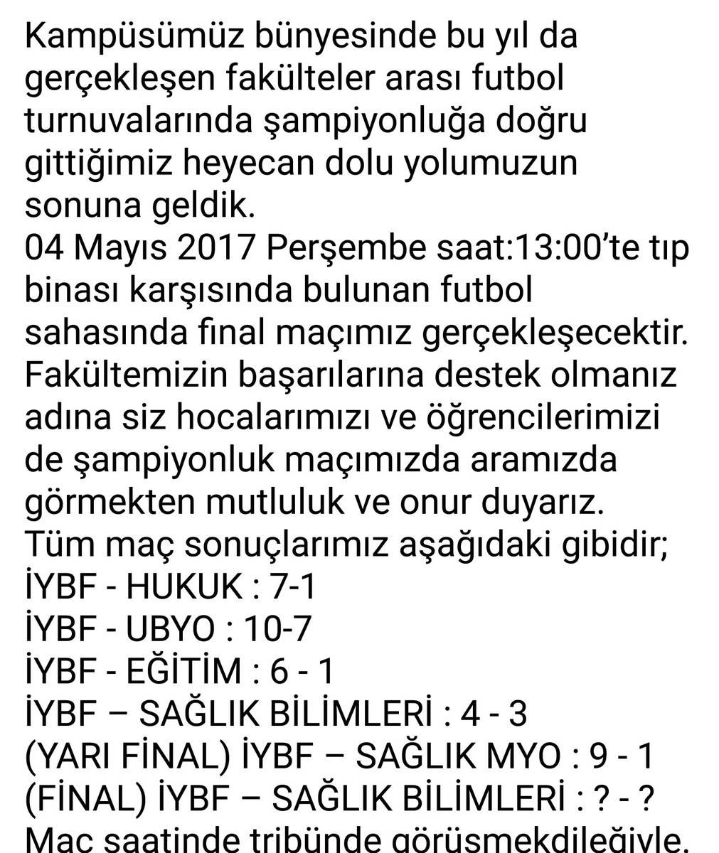 Kampüsümüz bünyesinde gerçekleşen fakülteler arası futbol turnuvalarında şampiyonluğa doğru gittiğimiz heyecan dolu yolumuzun sonuna geldik.