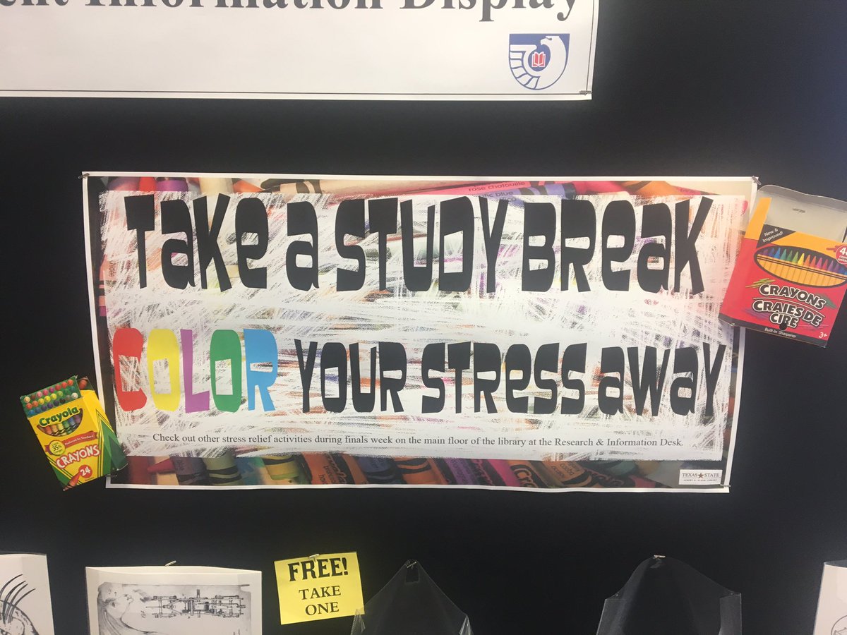alkeklibrary's tweet photo. Prefer to study&amp;color on the 4th floor? Check out the coloring in Gov't Info section. Be sure to share your masterpieces by tagging us #txst https://t.co/vxlpCJz5w1