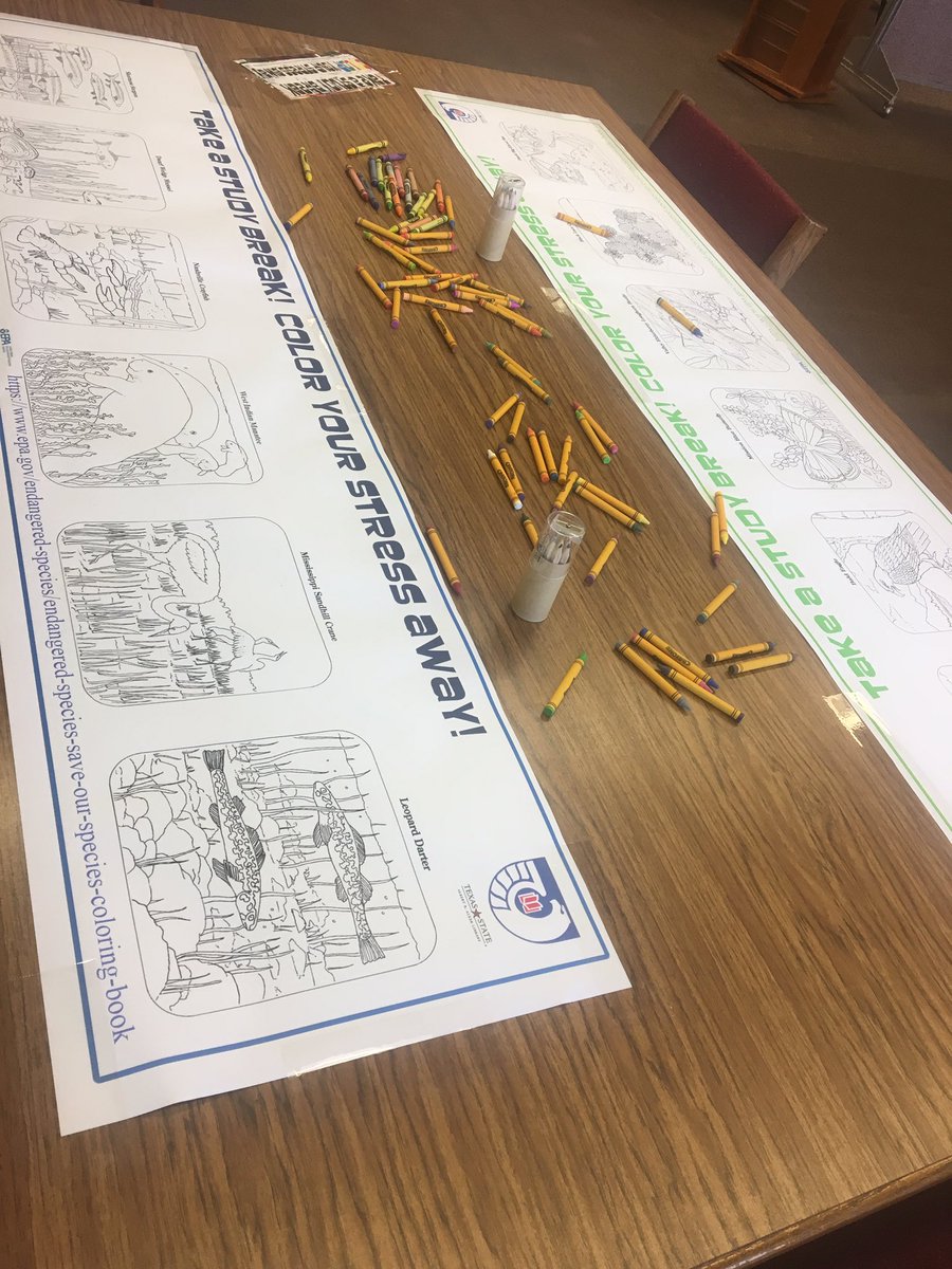 alkeklibrary's tweet photo. Prefer to study&amp;color on the 4th floor? Check out the coloring in Gov't Info section. Be sure to share your masterpieces by tagging us #txst https://t.co/vxlpCJz5w1