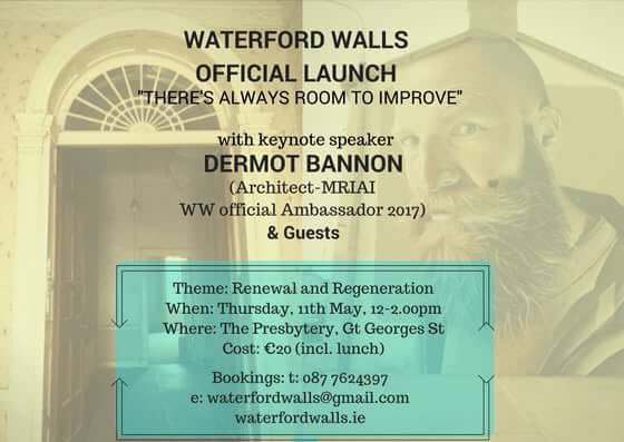 Architect <a href="/DermotBannon/">Dermot Bannon</a> will launch #WaterfordWalls 2017 at a lunch with a twist on 11 May! Tickets selling fast! eventbrite.ie/e/waterford-wa…