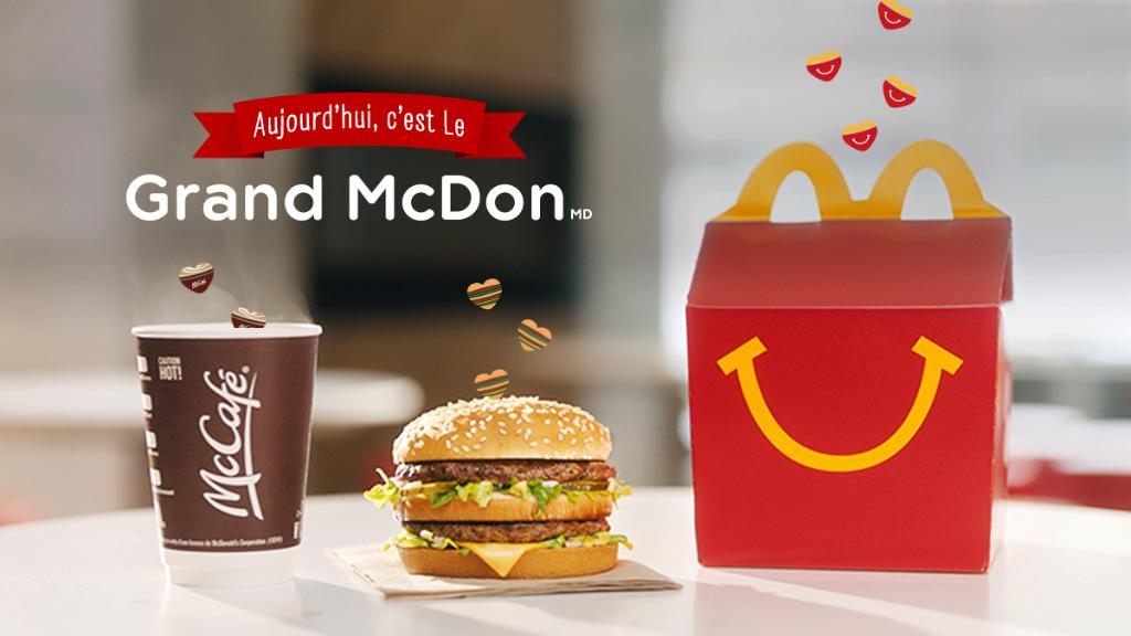 McDoCanada's tweet photo. C’est le #GrandMcDon! Pour chaque Big Mac, boisson McCafé chaude ou Joyeux festin vendus, 1$ ira l’OMRM. Venez aider les familles avec nous. https://t.co/Dh3zjbMVHO